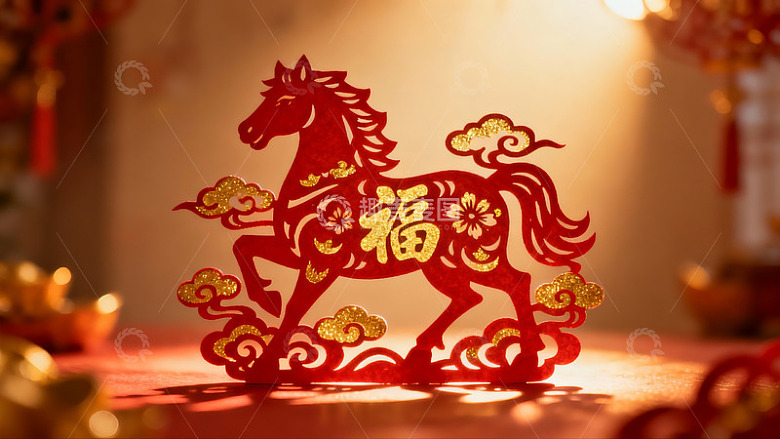 红色剪纸马年装饰品