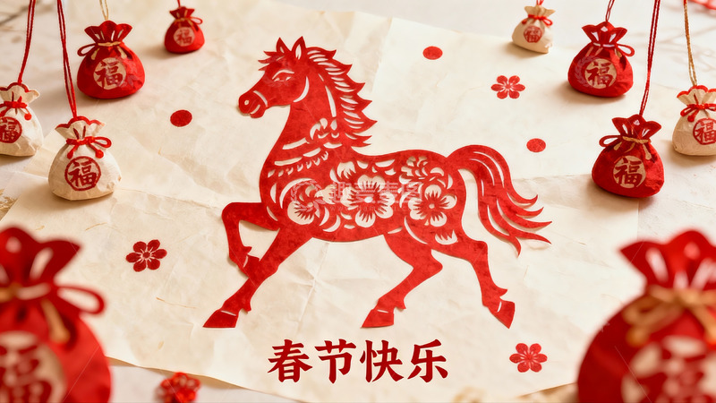 高清大图下载【趣麦麦图】春节剪纸马挂饰装饰
