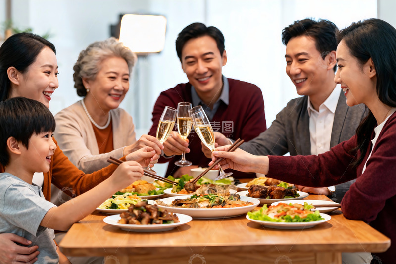 高清大图下载【趣麦麦图】家庭聚餐欢庆时刻