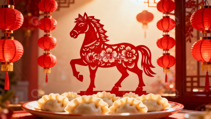 高清大图下载【趣麦麦图】春节剪纸与饺子装饰