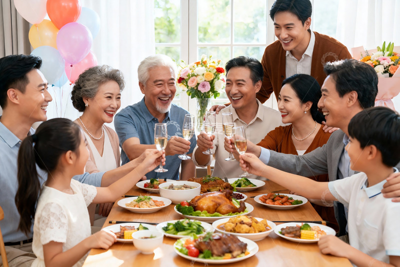 高清大图下载【趣麦麦图】家庭聚餐欢庆时刻