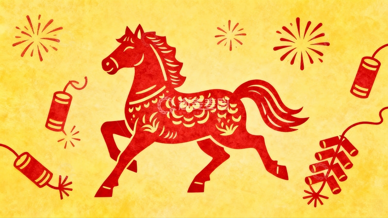 高清大图下载【趣麦麦图】红色骏马剪纸图案节日氛围浓厚