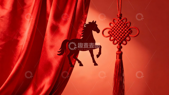 红色幕布上的马形挂饰