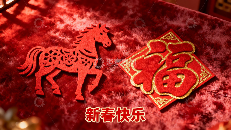 高清大图下载【趣麦麦图】新春剪纸装饰 红色马与福字