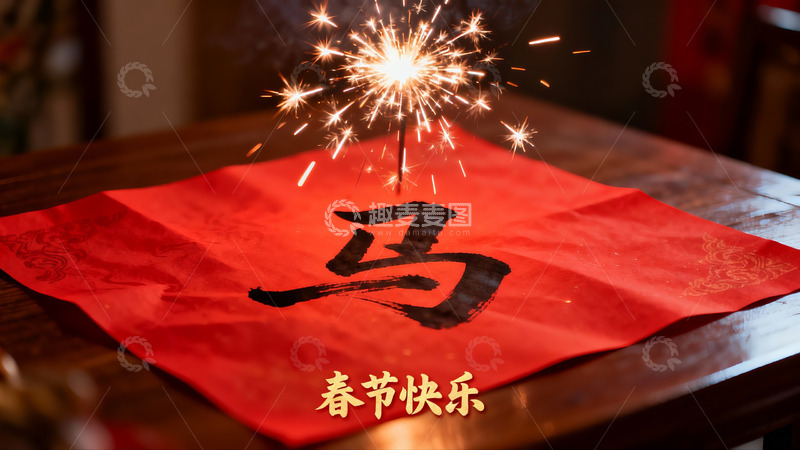高清大图下载【趣麦麦图】春节红纸烟花庆祝画面
