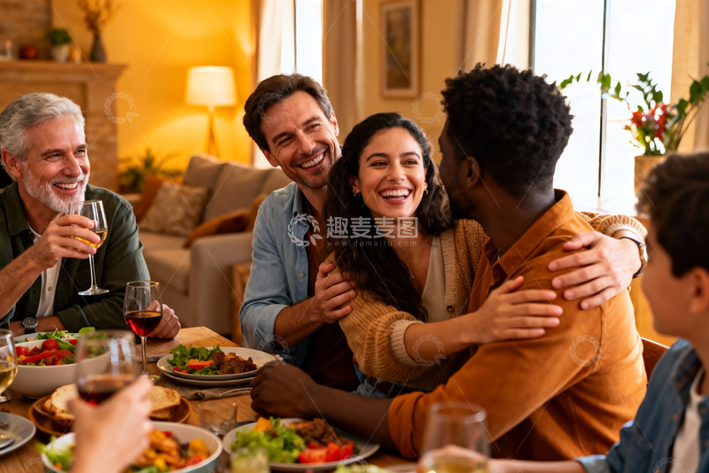 高清大图下载【趣麦麦图】家庭聚餐欢笑场景