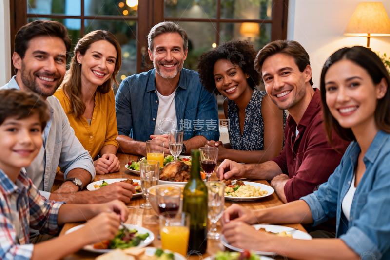 高清大图下载【趣麦麦图】家庭聚餐欢笑共享美食