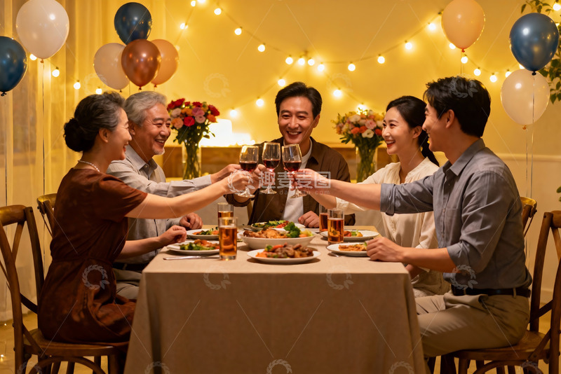 高清大图下载【趣麦麦图】家庭聚会欢庆举杯