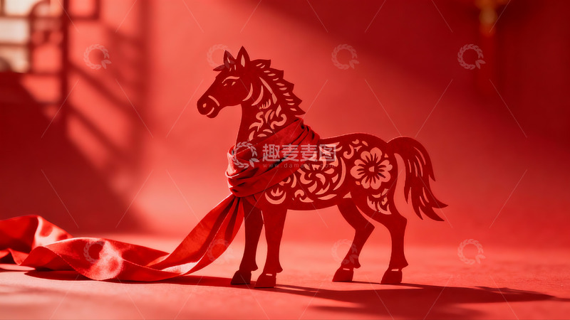 高清大图下载【趣麦麦图】红色剪纸马装饰艺术