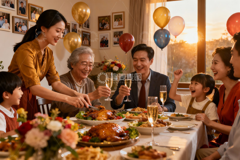 高清大图下载【趣麦麦图】家庭聚餐欢庆时刻