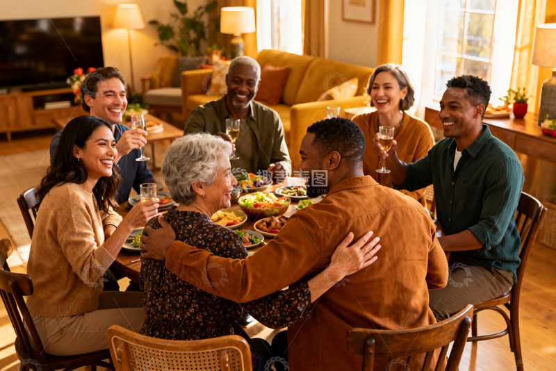 高清大图下载【趣麦麦图】多人家庭聚餐欢笑场景
