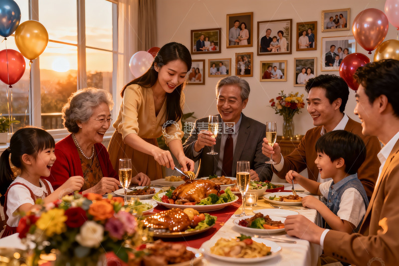 高清大图下载【趣麦麦图】温馨家庭聚餐共享美味时光