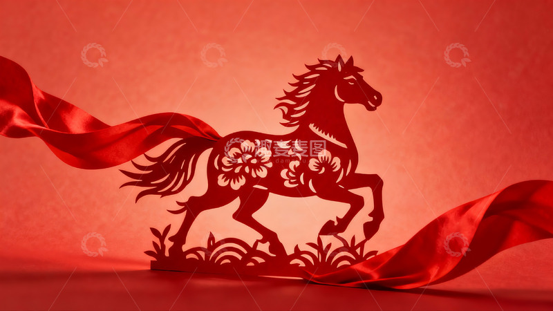 高清大图下载【趣麦麦图】红色剪纸骏马艺术作品