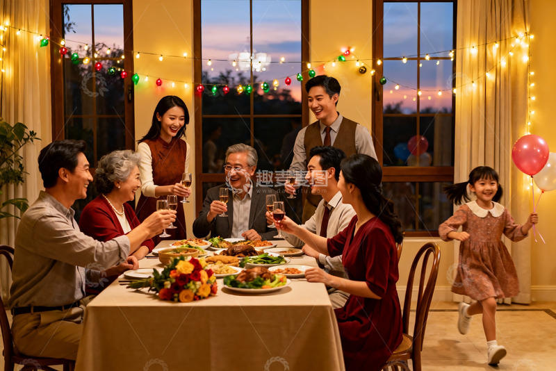 高清大图下载【趣麦麦图】温馨家庭聚餐欢庆时刻
