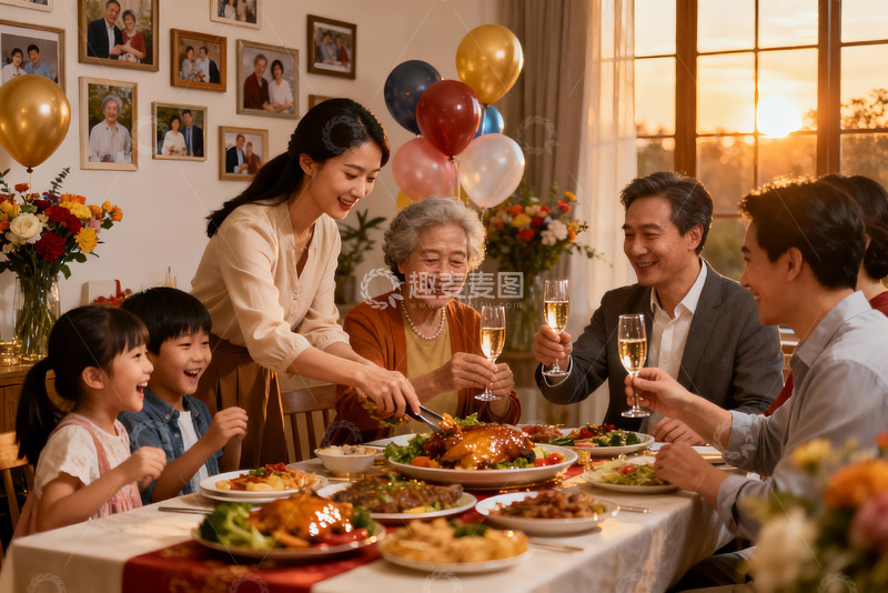 高清大图下载【趣麦麦图】温馨家庭聚餐欢庆时刻