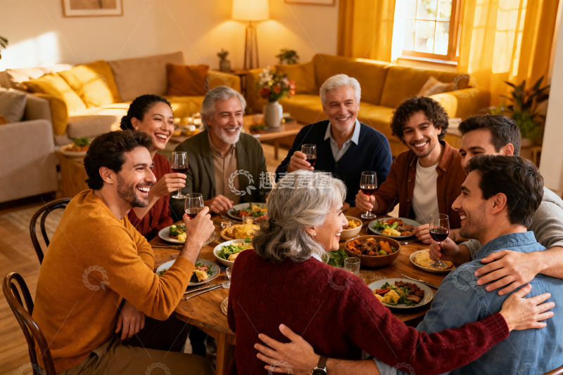 高清大图下载【趣麦麦图】家庭聚餐欢笑场景