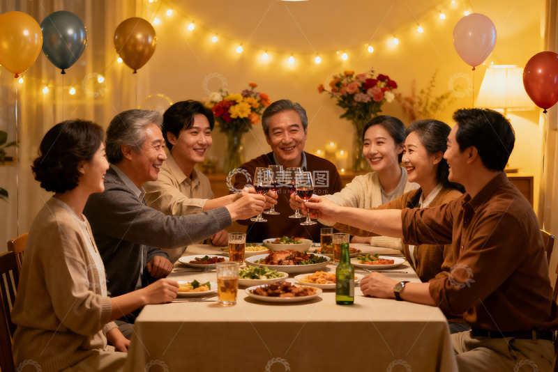 高清大图下载【趣麦麦图】家庭聚餐欢庆时刻