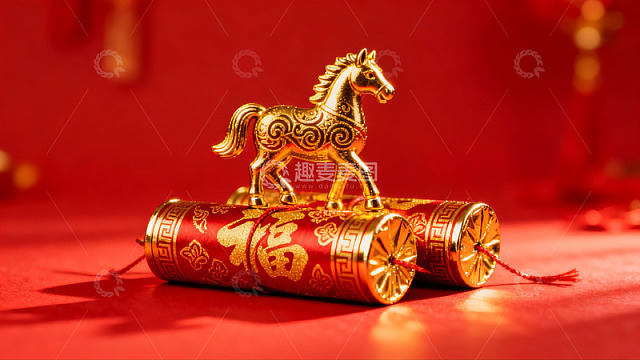 金色马形摆件配红色卷轴