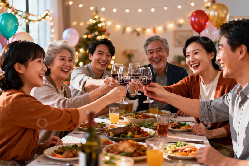 高清大图下载【趣麦麦图】家庭聚餐欢庆节日举杯同乐