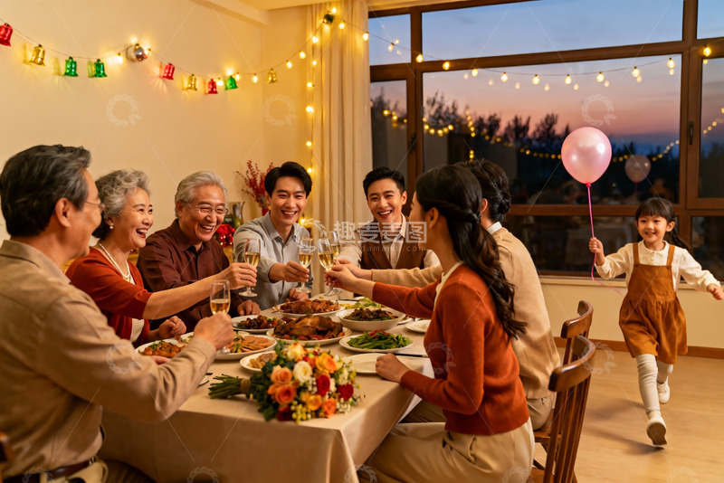 高清大图下载【趣麦麦图】家庭聚餐欢庆时刻