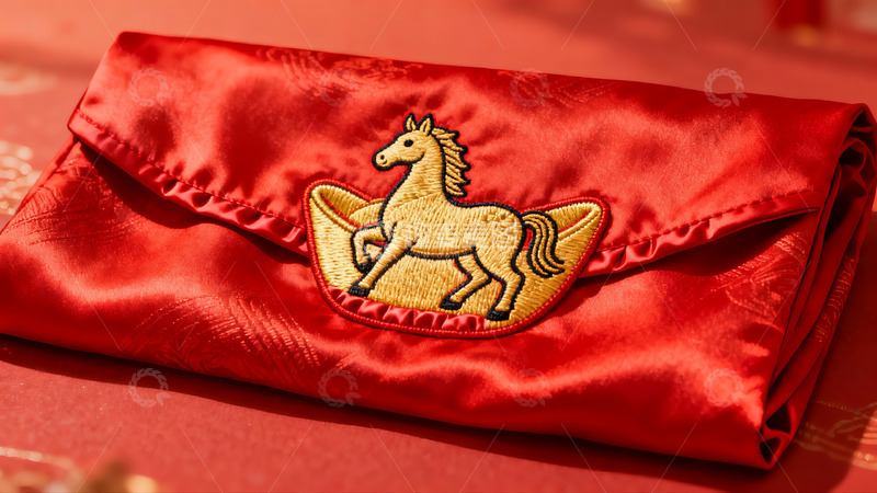 高清大图下载【趣麦麦图】红色布袋绣马图案