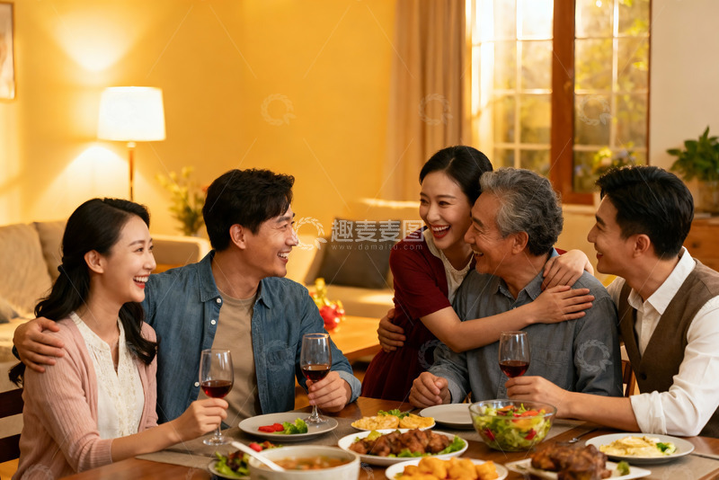 高清大图下载【趣麦麦图】家庭聚餐欢笑共享美食