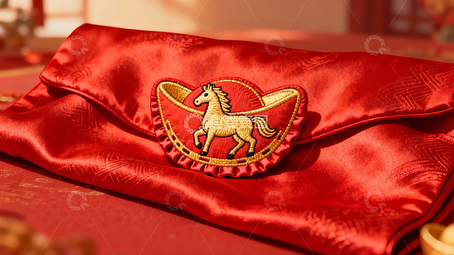 红色布袋绣马图案寓意吉祥