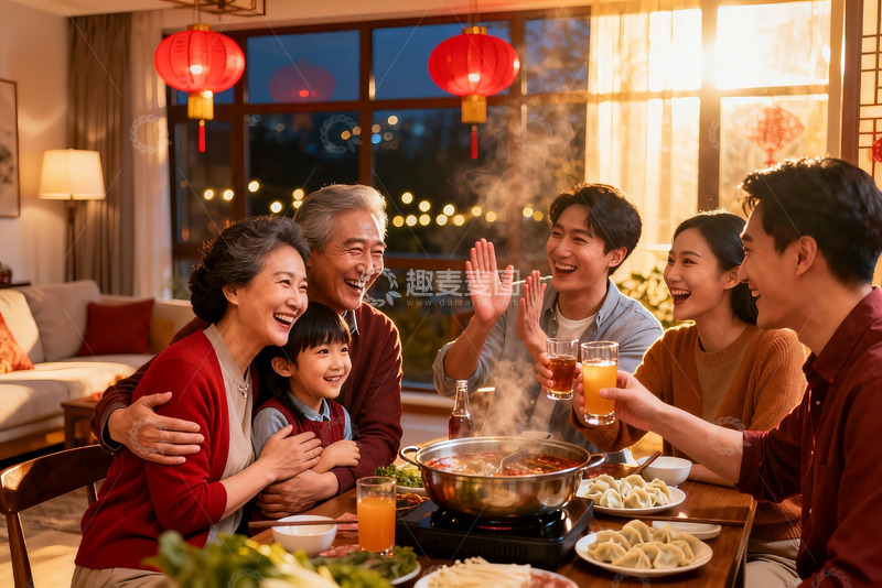 高清大图下载【趣麦麦图】家庭聚餐欢庆团圆时刻