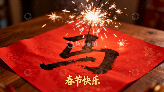 春节烟花红纸书法庆祝