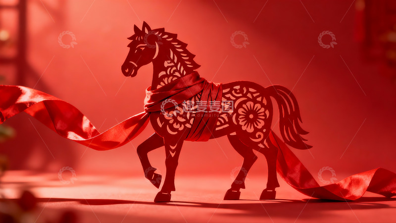 高清大图下载【趣麦麦图】红色剪纸马装饰艺术