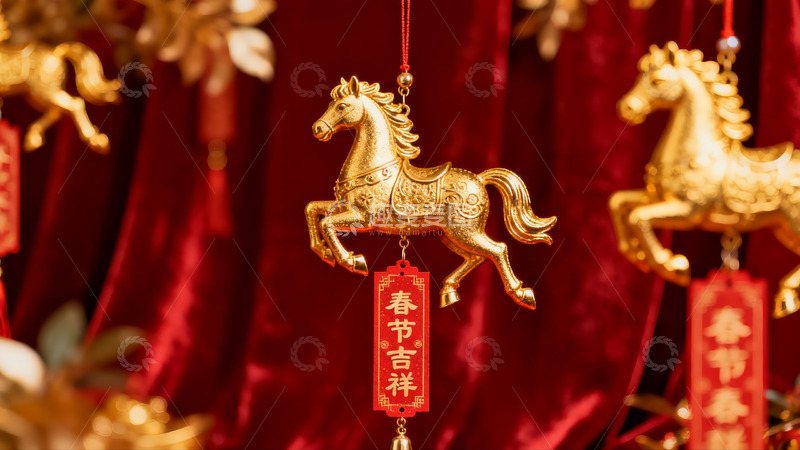 高清大图下载【趣麦麦图】金色马形挂饰春节装饰