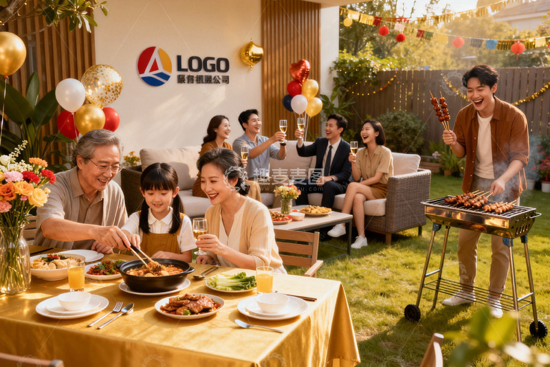 高清大图下载【趣麦麦图】家庭户外烧烤聚会欢乐场景