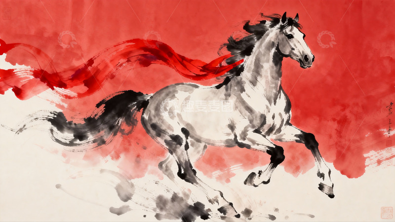 高清大图下载【趣麦麦图】水墨奔马动感十足