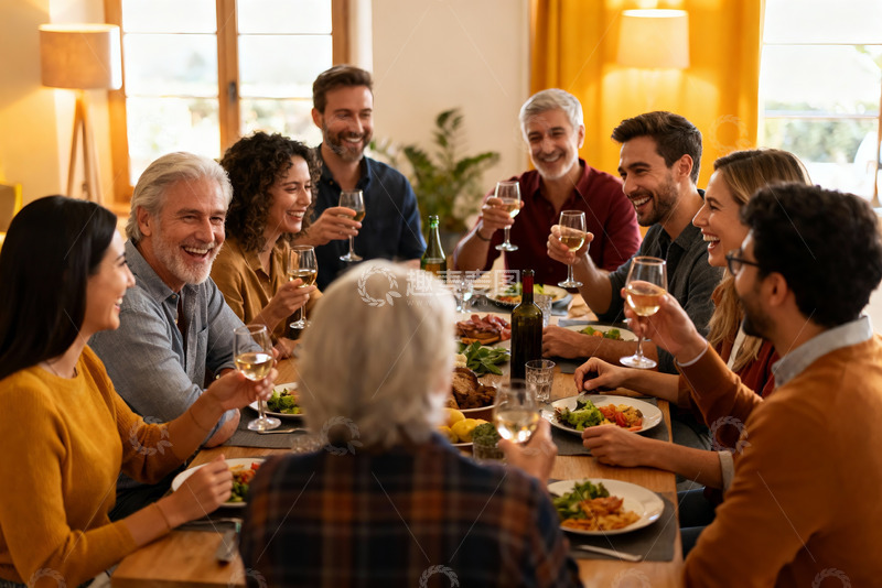 高清大图下载【趣麦麦图】多人家庭聚餐欢庆时刻