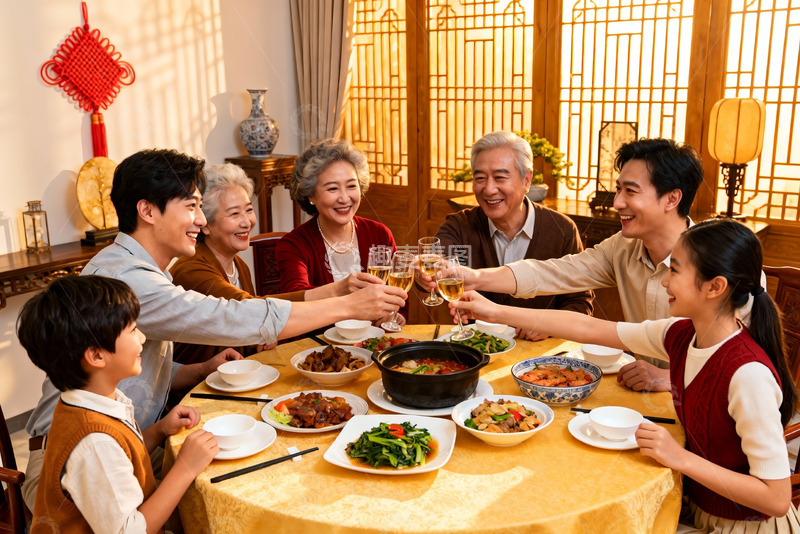 高清大图下载【趣麦麦图】家庭聚餐欢庆时刻
