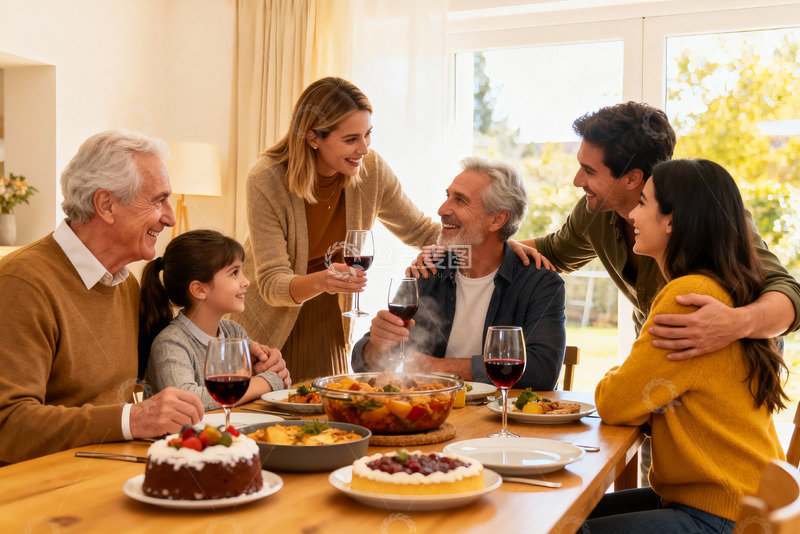 高清大图下载【趣麦麦图】三代同堂家庭聚餐温馨场景