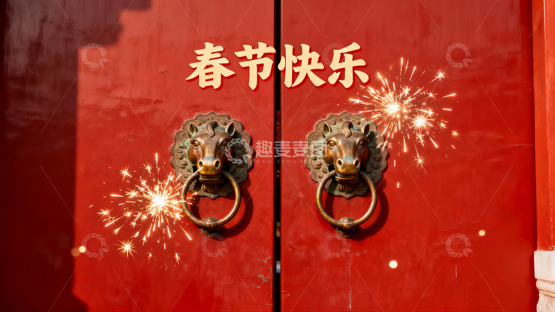 高清大图下载【趣麦麦图】春节红门烟花绽放喜庆氛围