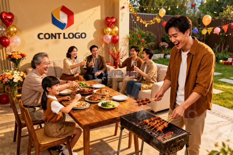 高清大图下载【趣麦麦图】家庭户外烧烤聚会欢乐场景