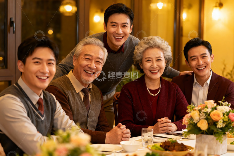 高清大图下载【趣麦麦图】温馨家庭聚餐笑容满面