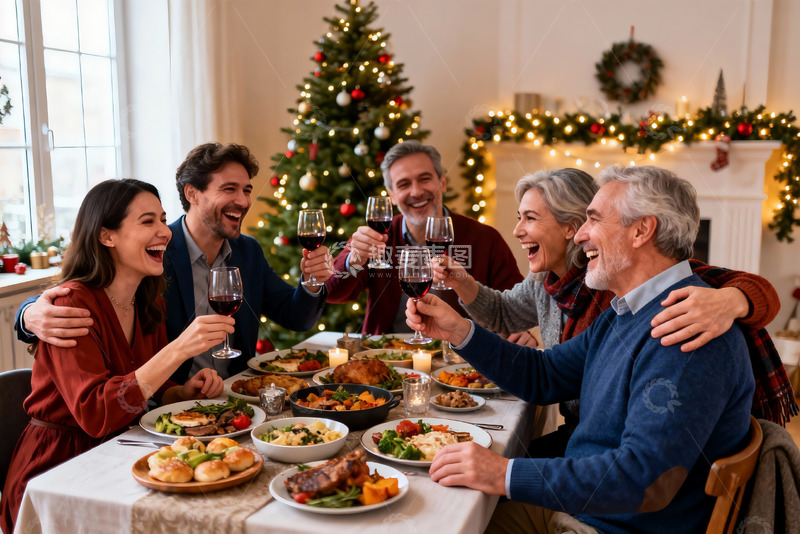 高清大图下载【趣麦麦图】圣诞家庭聚餐欢庆时刻
