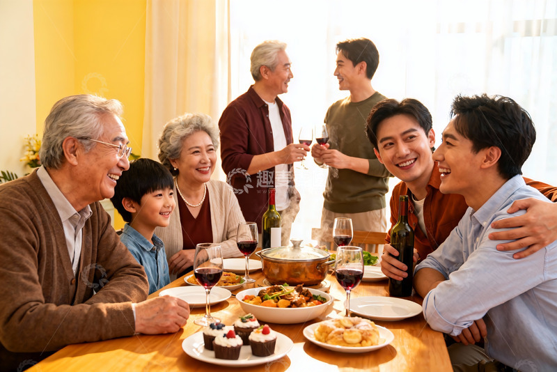 高清大图下载【趣麦麦图】三代同堂家庭聚餐其乐融融