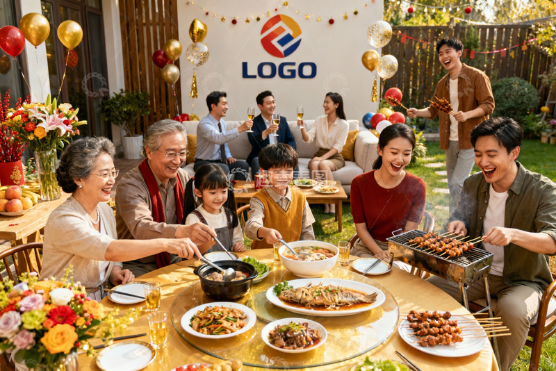 高清大图下载【趣麦麦图】家庭户外聚餐欢庆场景