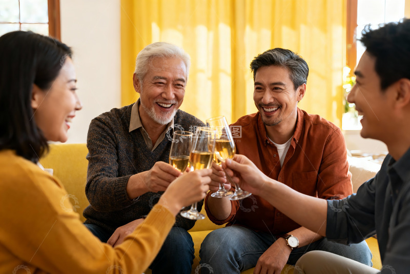 高清大图下载【趣麦麦图】四人举杯欢庆家庭聚会