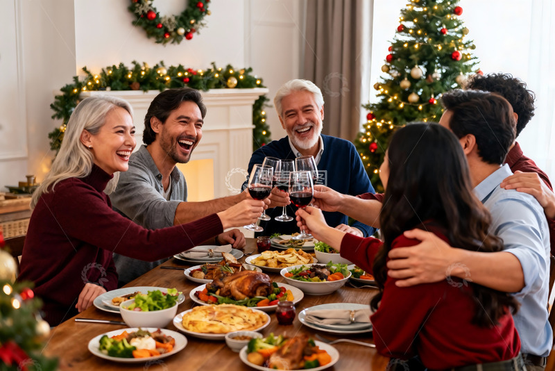 高清大图下载【趣麦麦图】圣诞家庭聚餐欢庆时刻
