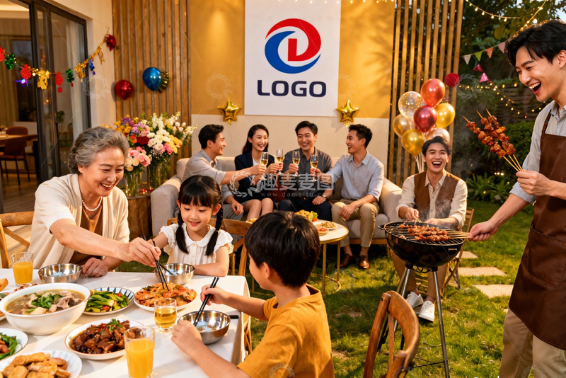 高清大图下载【趣麦麦图】家庭户外烧烤聚会欢乐场景
