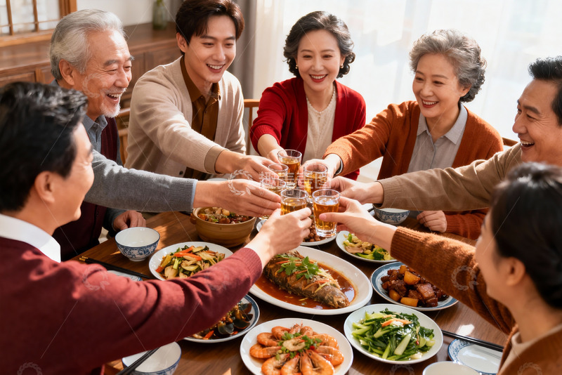 高清大图下载【趣麦麦图】家庭聚餐欢庆时刻
