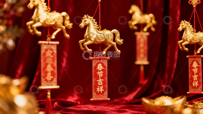 高清大图下载【趣麦麦图】金色马形挂饰春节装饰