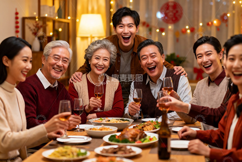 高清大图下载【趣麦麦图】家庭聚餐欢庆团圆时刻
