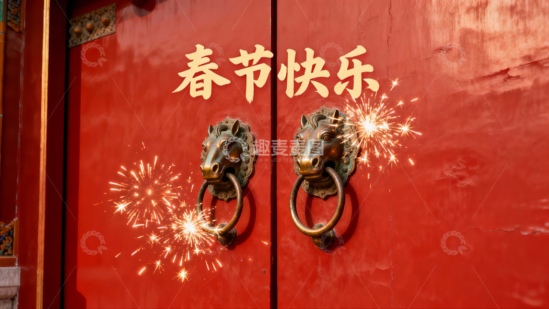 高清大图下载【趣麦麦图】春节红门烟花庆团圆