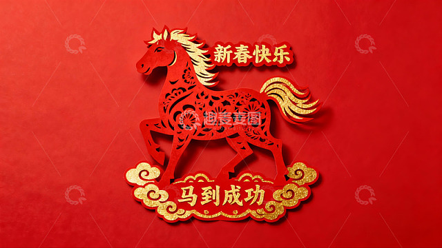 红色背景上的剪纸马年祝福